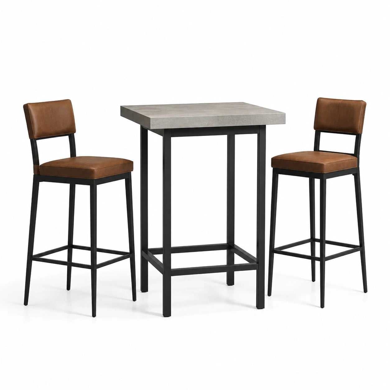 Bartisch-Set aus Stahl und Polyurethan-Kunstleder in Braun und Schwarz