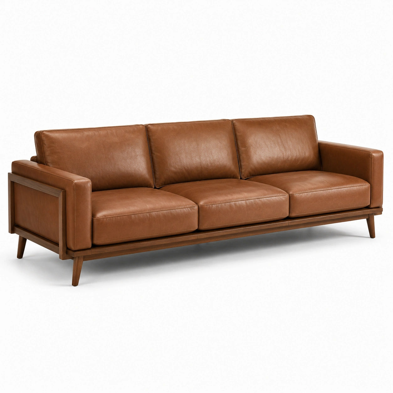 3-Sitzer Sofa aus Leder mit Massivholzrahmen in Braun 220x85x75cm