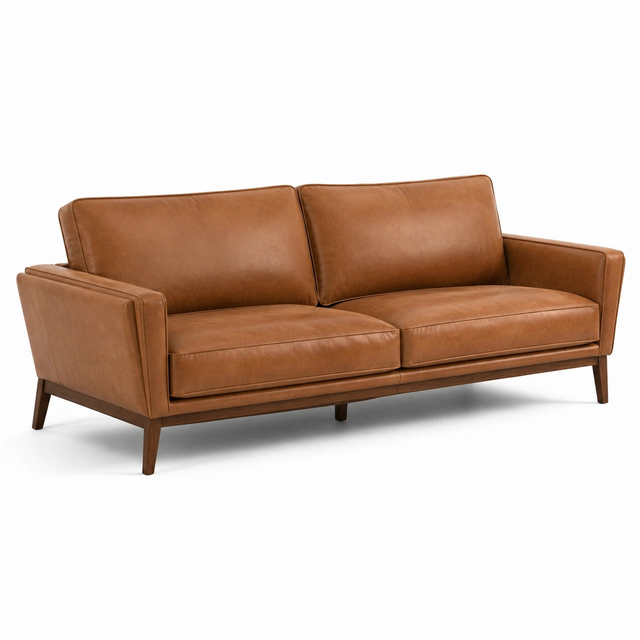 3-Sitzer Sofa aus Leder mit Holzrahmen