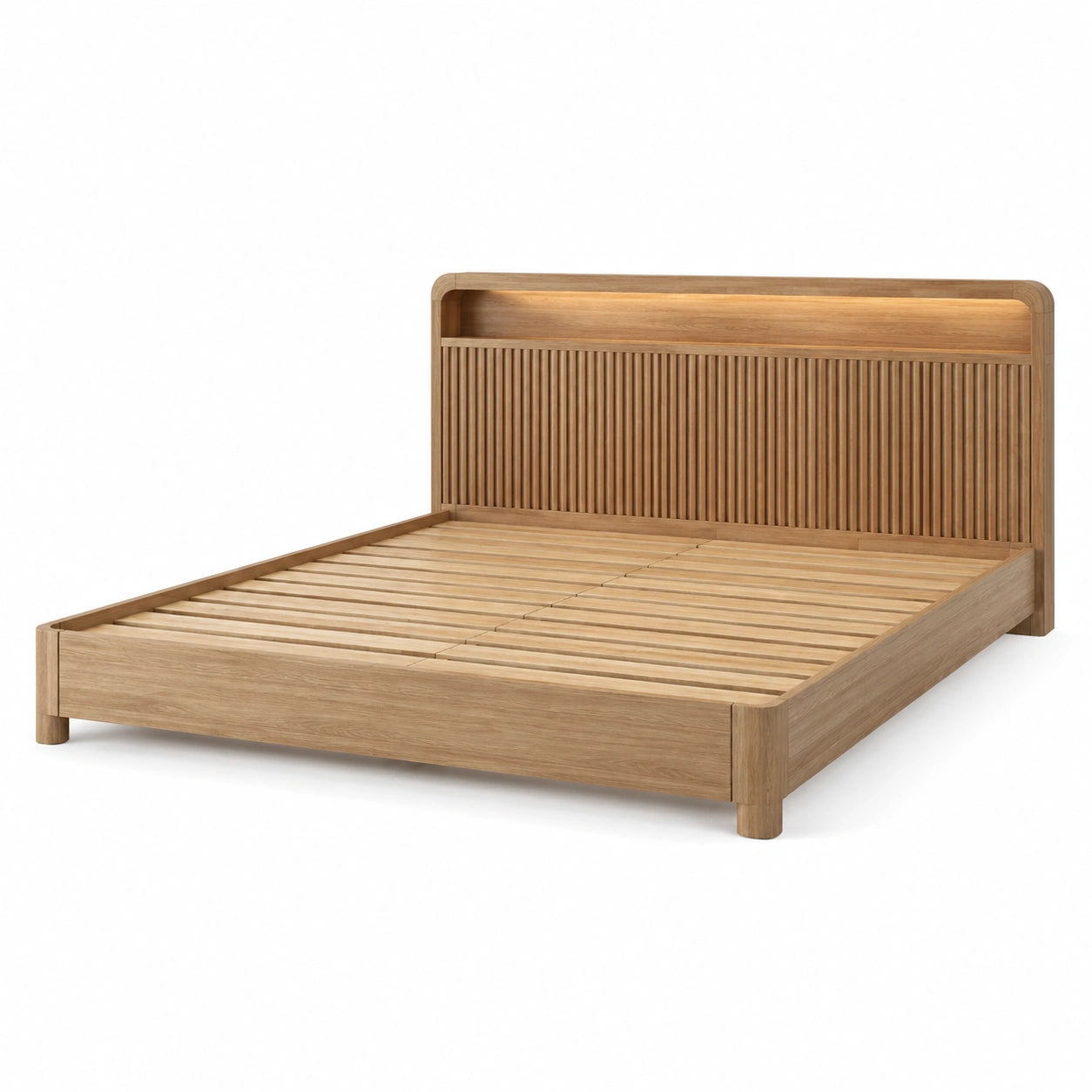Doppelbett aus massiver Eiche mit Regal im Kopfteil 200x180 cm