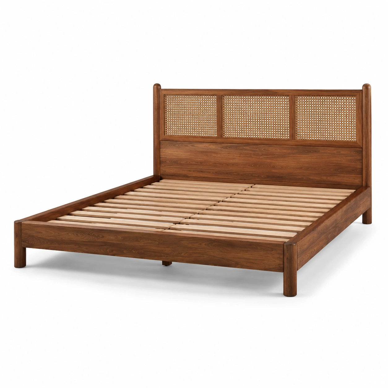 Doppelbett aus Akazienholz mit Rattan 200x180cm