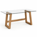 Rechteckiger Tisch aus gehärtetem Glas und Eichenholz 150x90x75 cm