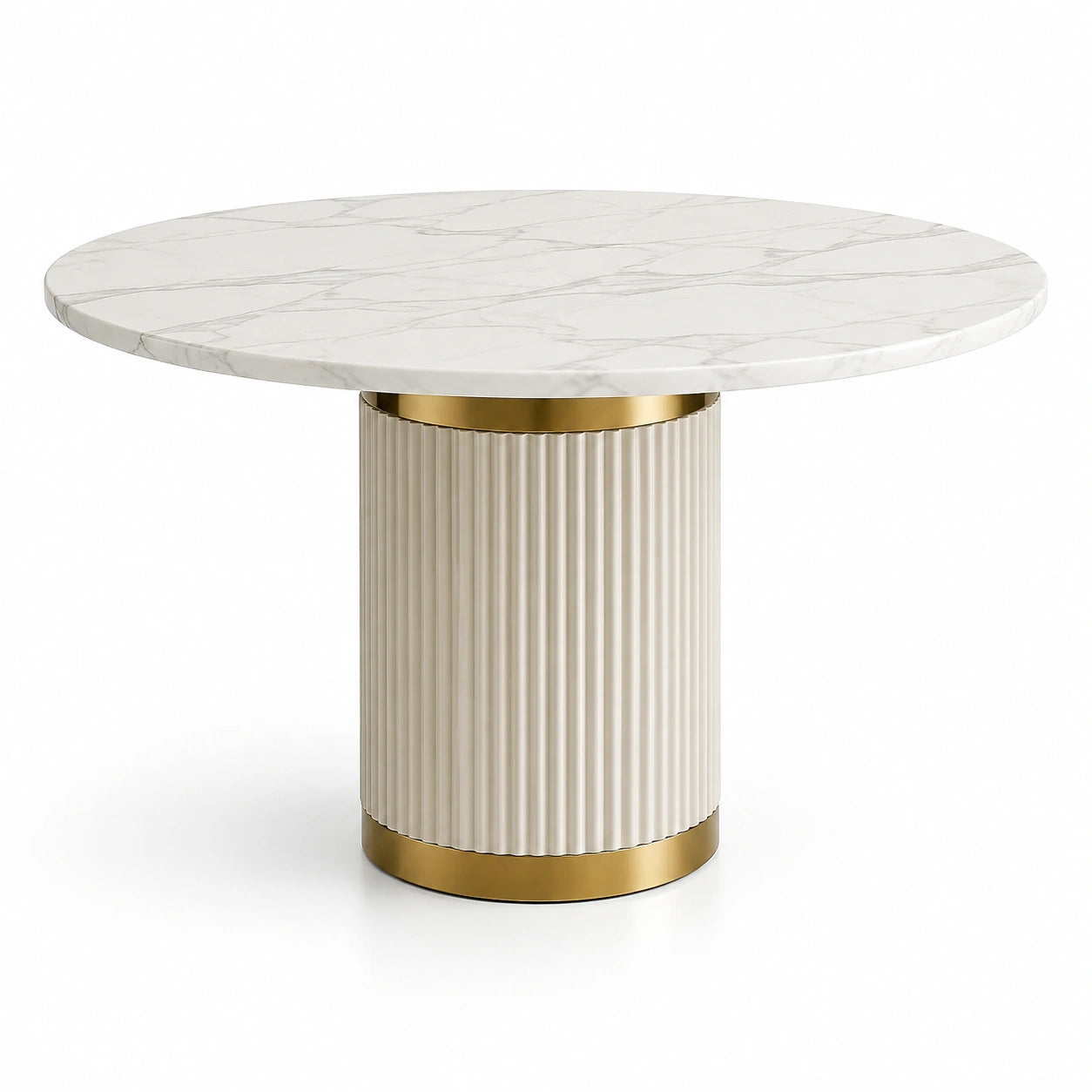 Runder Esstisch aus Marmorimitat-Keramik mit Metall Beige und Gold Ø120 cm