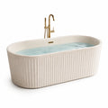 Freistehende ovale Badewanne aus Marmor Beige 170x80x58 cm