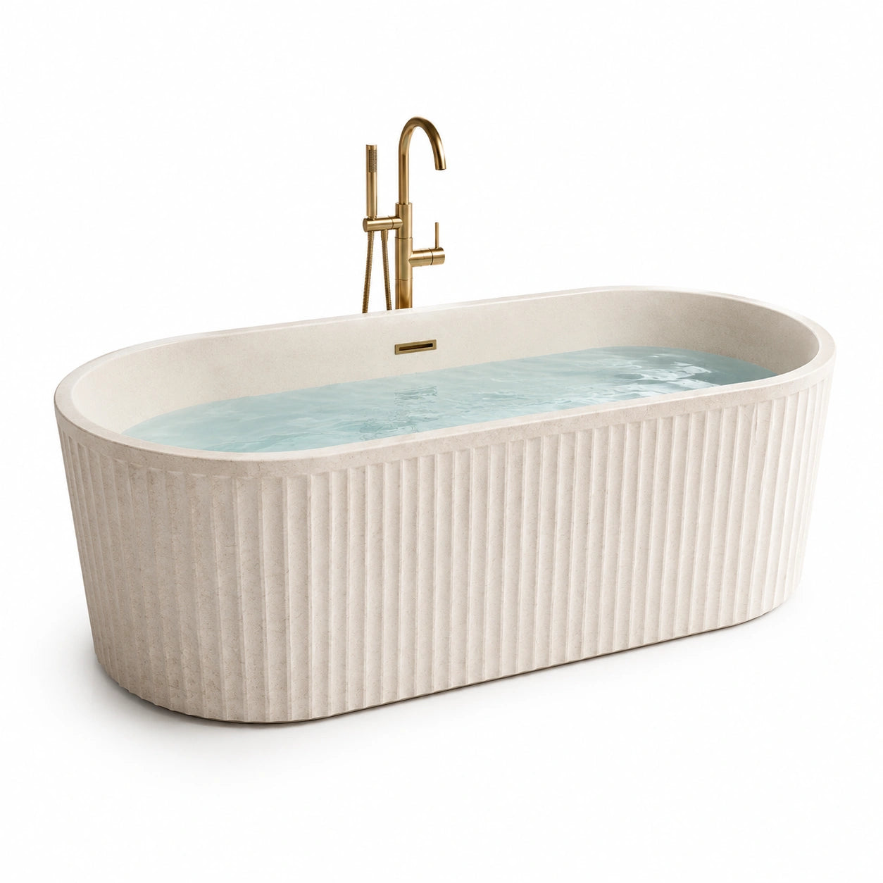 Freistehende ovale Badewanne aus Marmor Beige 170x80x58 cm