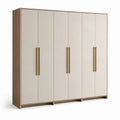 Kleiderschrank mit Holzfurnier und Metallgriffen, 5-türig, Beige, 250x60x220 cm