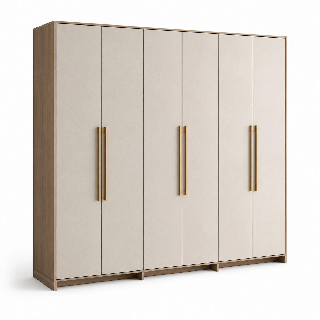 Kleiderschrank mit Holzfurnier und Metallgriffen, 5-türig, Beige, 250x60x220 cm