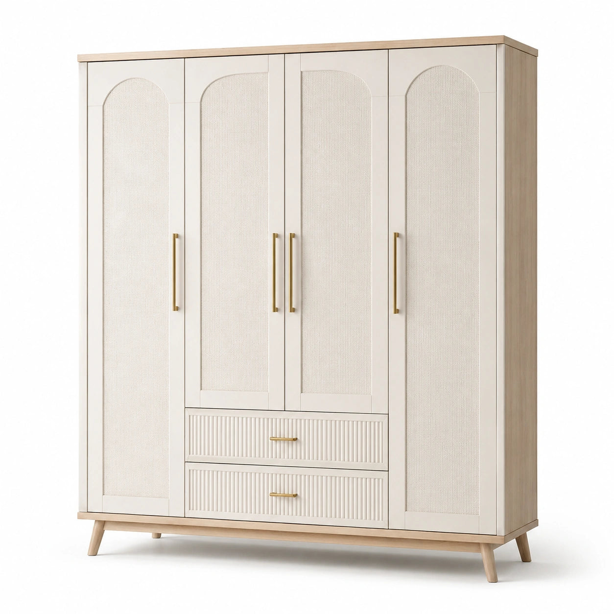 Schrank aus Eiche und MDF mit 4 Türen und 2 Schubladen in Creme