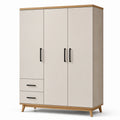 3-türiger Kleiderschrank mit 2 Schubladen MDF Eichenfurnier Beige