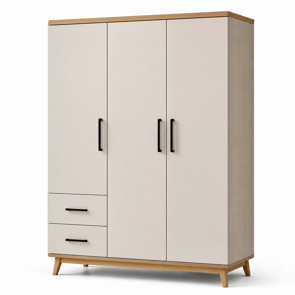 3-türiger Kleiderschrank mit 2 Schubladen MDF Eichenfurnier Beige