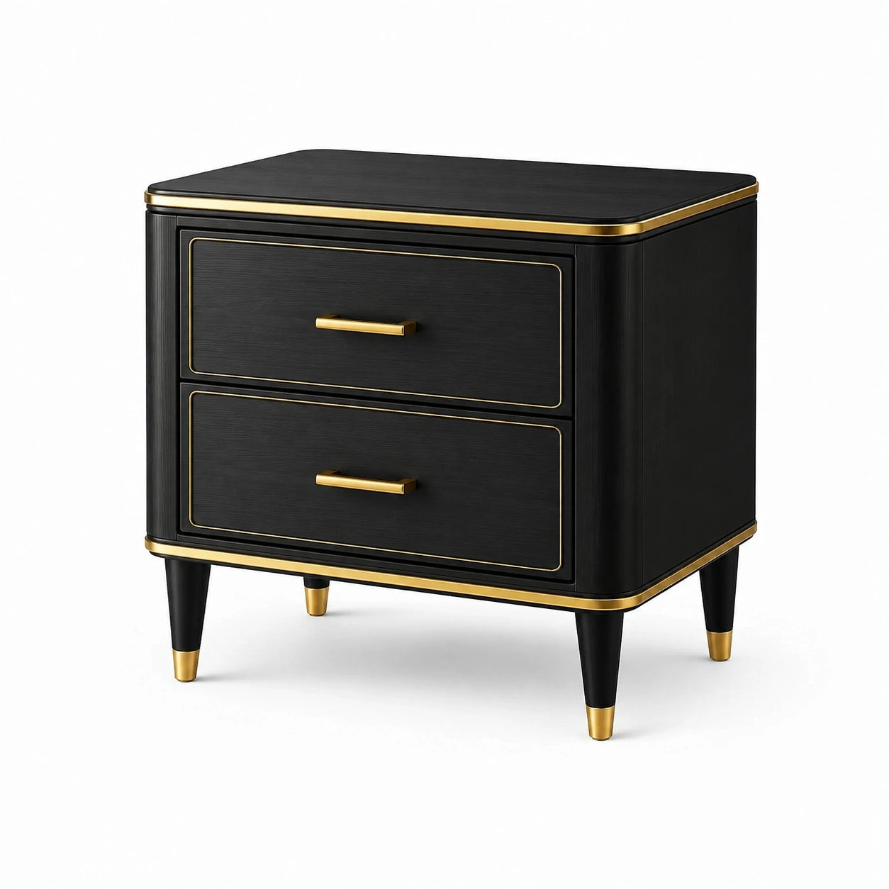 Holz Nachttisch mit 2 Schubladen in Schwarz und Gold