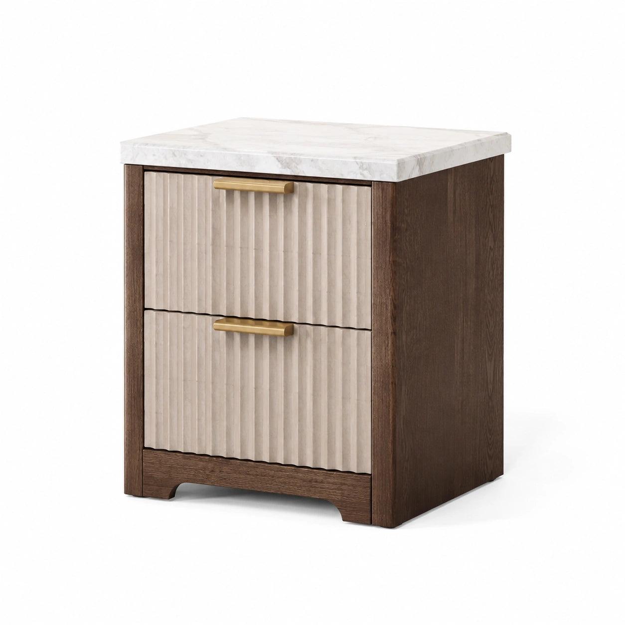 Nachttisch mit Marmoroberfläche und Holzfurnier Braun