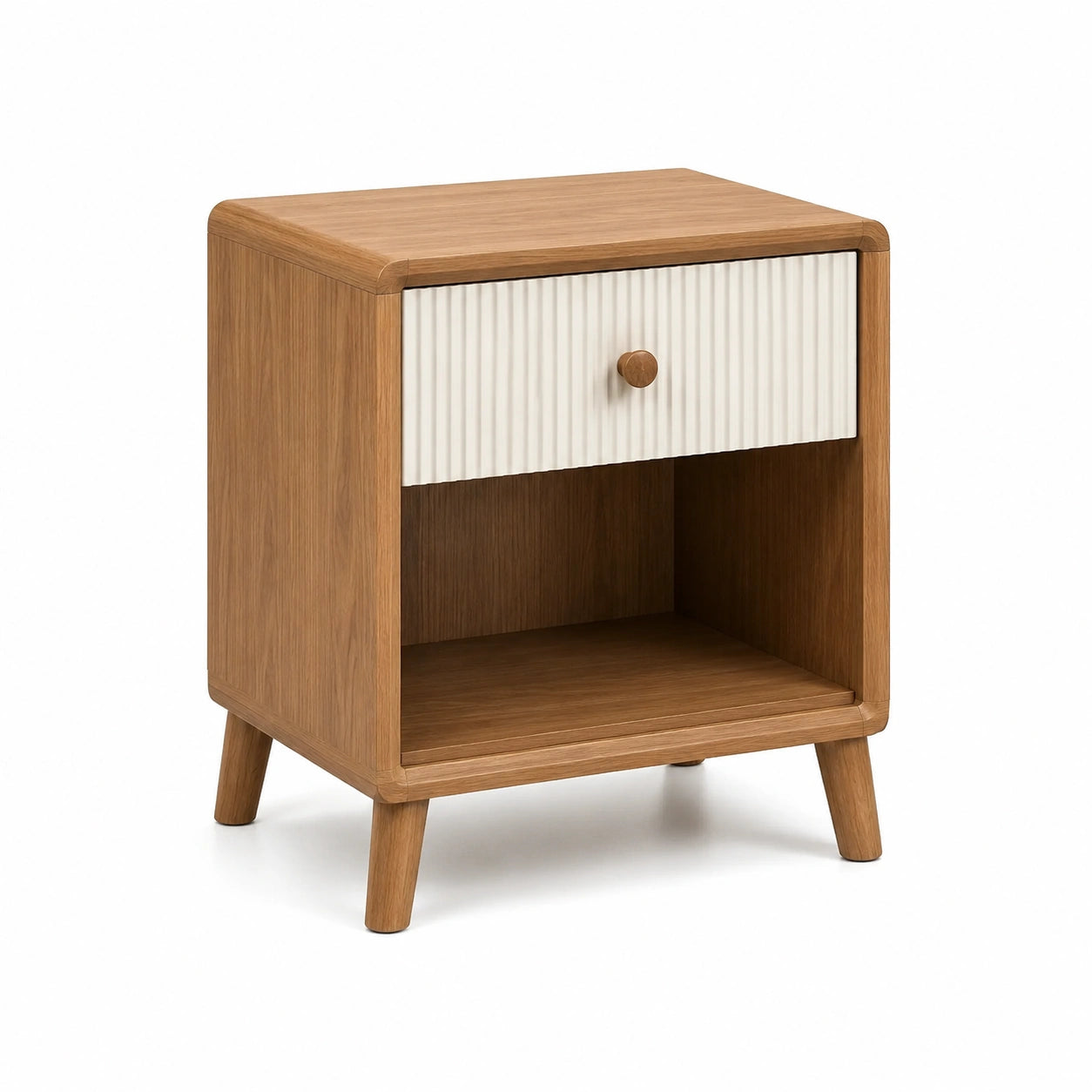Nachttisch aus Eichenholz und MDF mit Schublade 40x30x55 cm